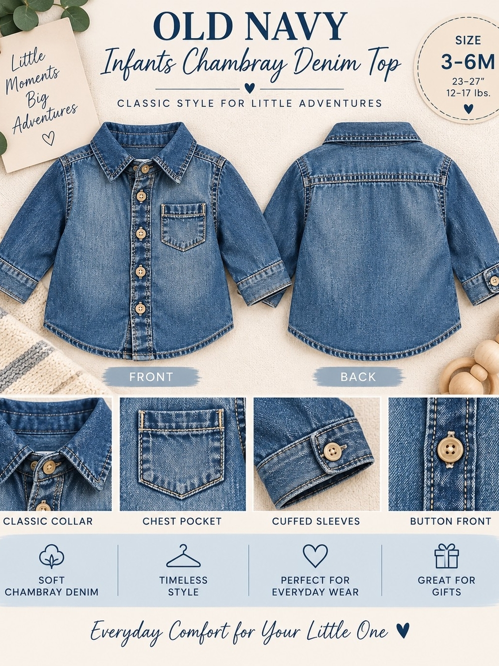 Old Navy Infants Chambray Denim Button-Front Shirt – 3–6M